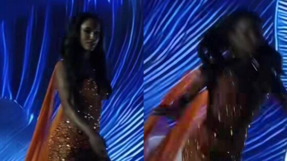 Miss Jamaica se cayó en Miss Universo